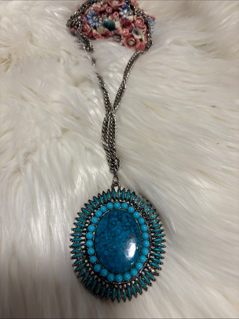 JJ Jonette 
Turquoise Statement Pendant Necklace - Blue Silver-Tone - Picture 2 of 5